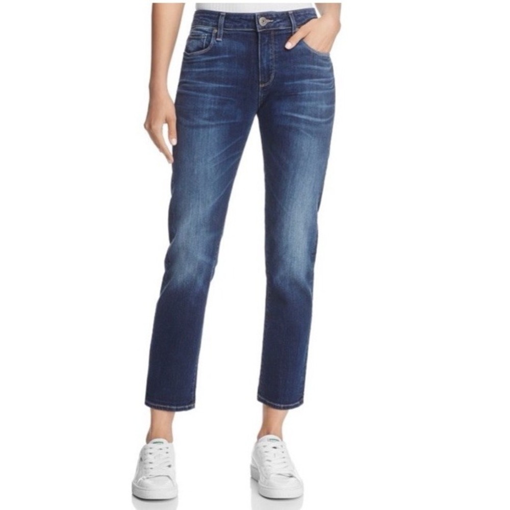 PAIGE Brigitte Jeans Women 32 Dark Wash Straight Leg Cropped Whiskered Denim